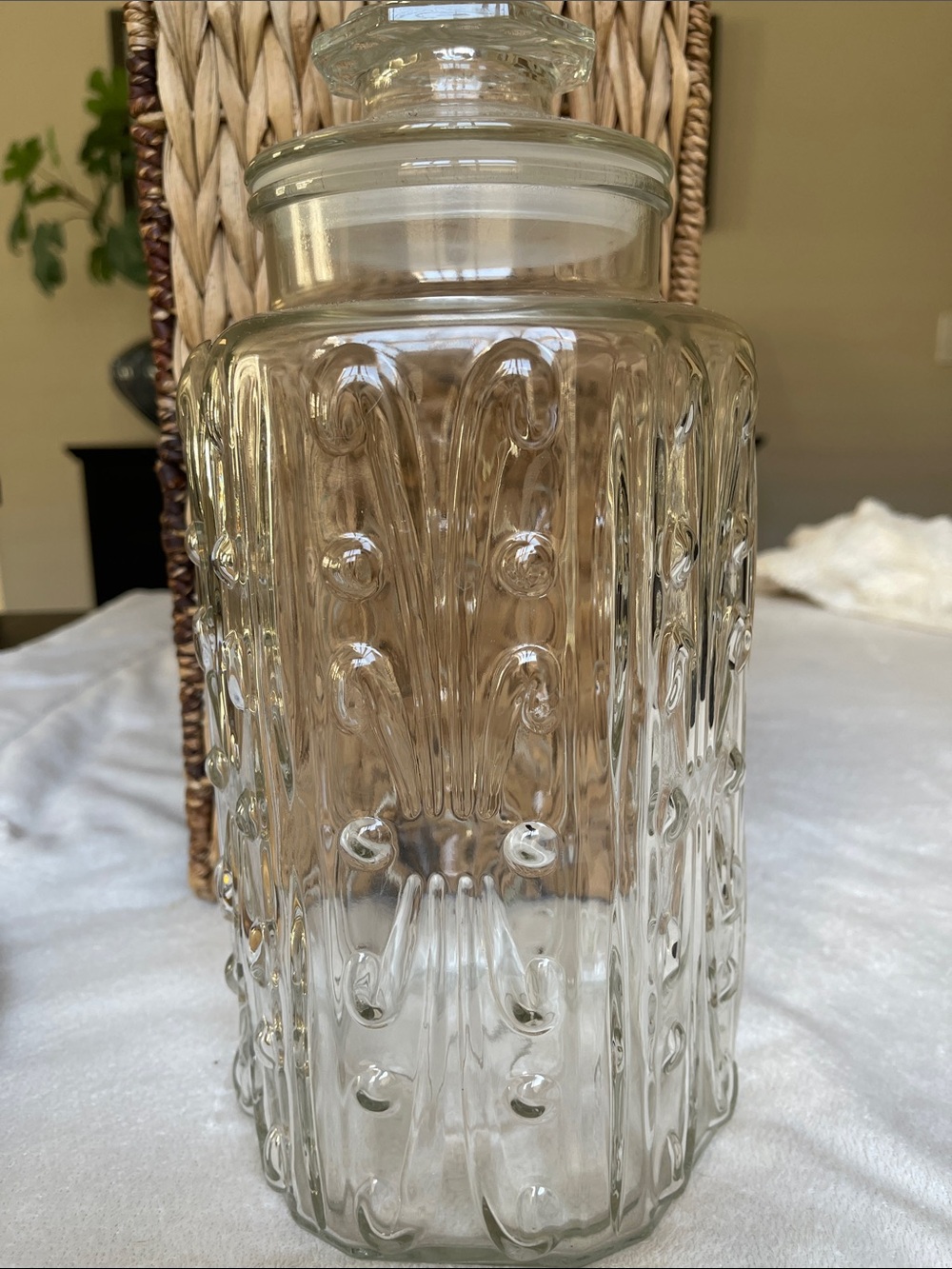 LE Smith Vintage 12” Tall Atterbury Scroll Glass Canister Jar with Lid